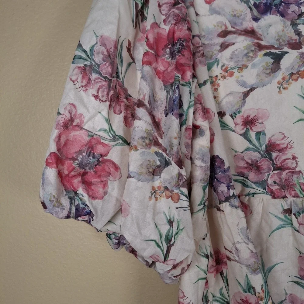 Polagram Women's‎ Large Midi Dress Lavender Floral Farmhouse Cottage Puff Sleeve